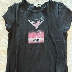 Reformation Black Crop Top with Pink and White Martini Graphic